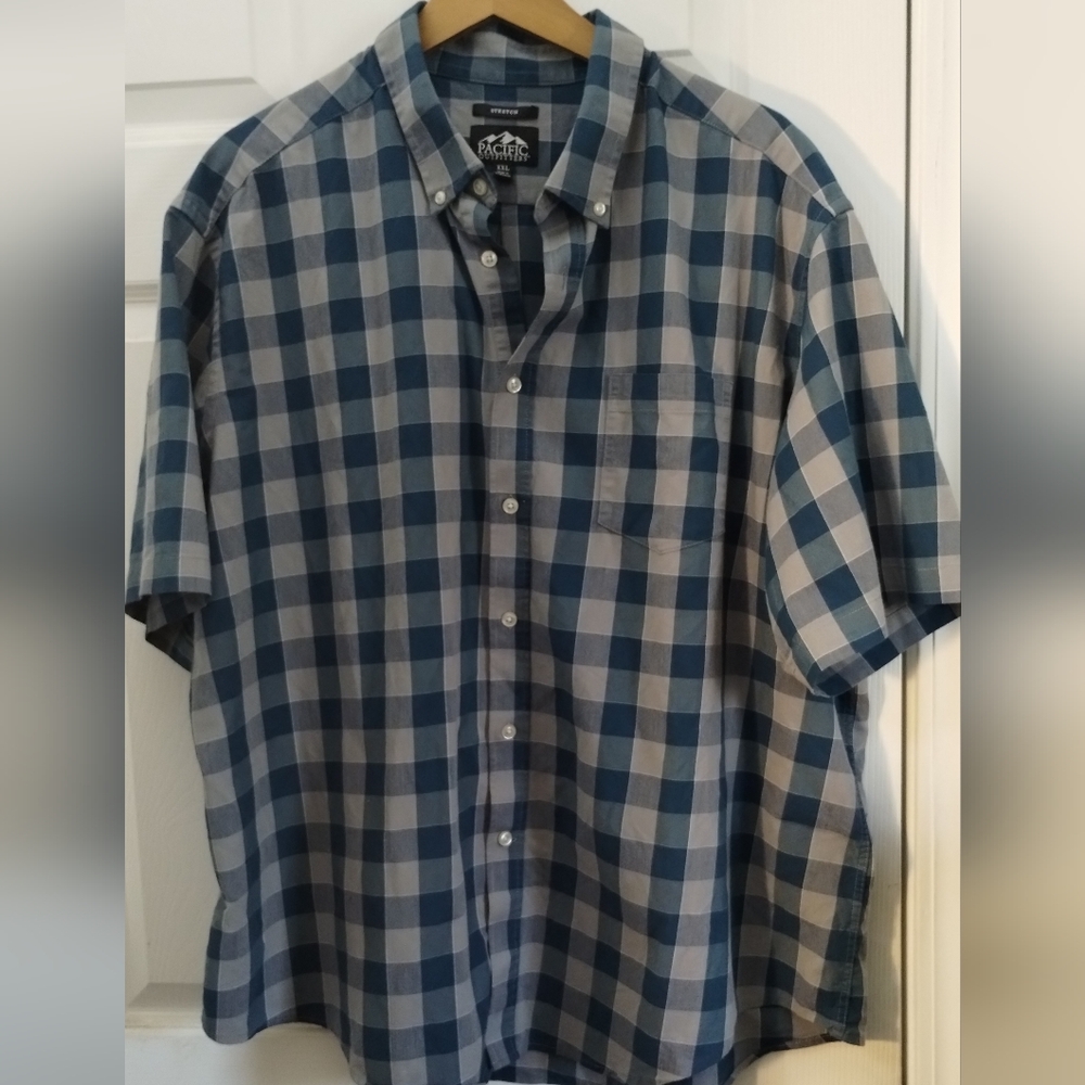 Big Men's Pacific Outfitters Blue/Gray Casual Button Down Shirt